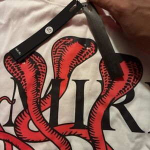 AMIRI White Tee with Red Cobra and Black Logo